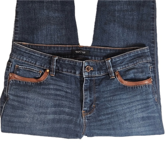 White House Black Market Jeans Womens 4 Blue Skimmer Skinny Faux Leather Trim - Picture 6 of 9